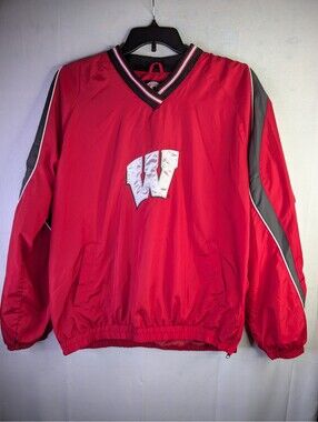 VTG Wisconsin Badgers Red Windbreaker Coat Jacket Mens L Basketball Football